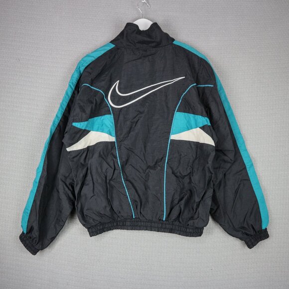 RARE Vintage Nike 1990s teal big swoosh wind breaker Made in USA Windbreaker - Picture 2 of 8